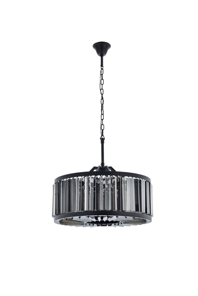 Chelsea 8 light Matte Black Chandelier Silver Shade (Grey) Royal Cut Crystal