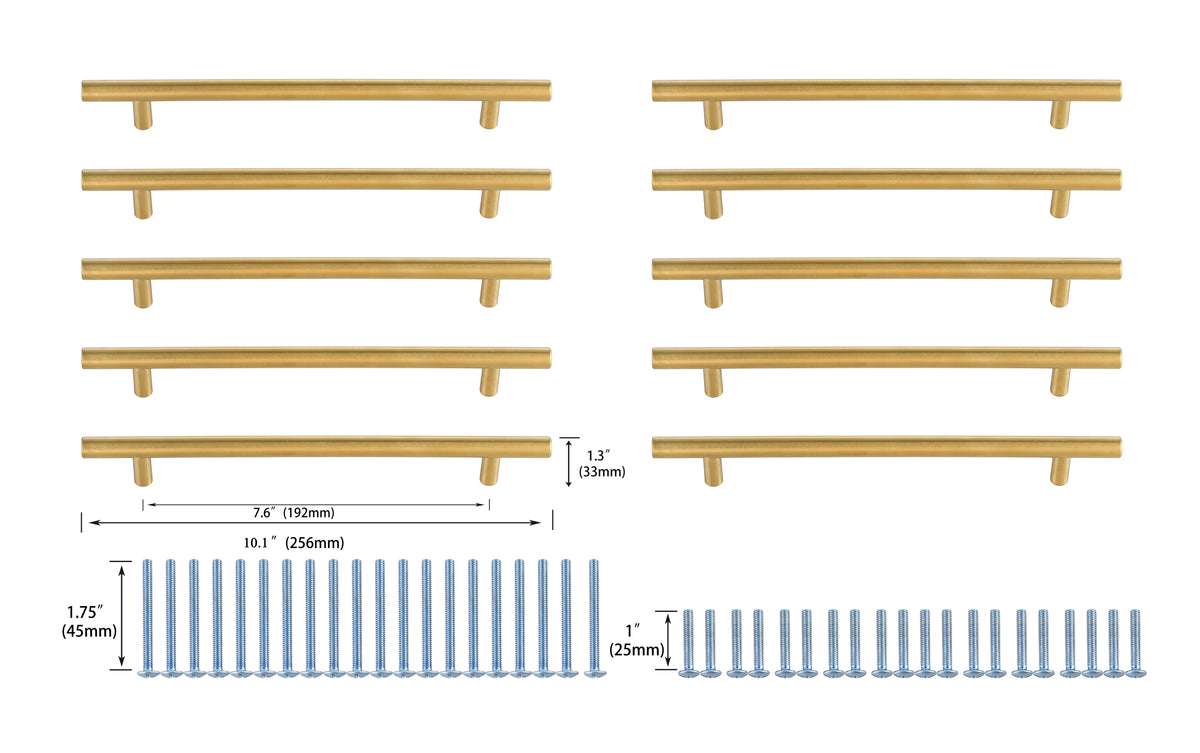 Quinn 7-9/16" Center to Center Brass Bar Pull Multipack (set of 10)