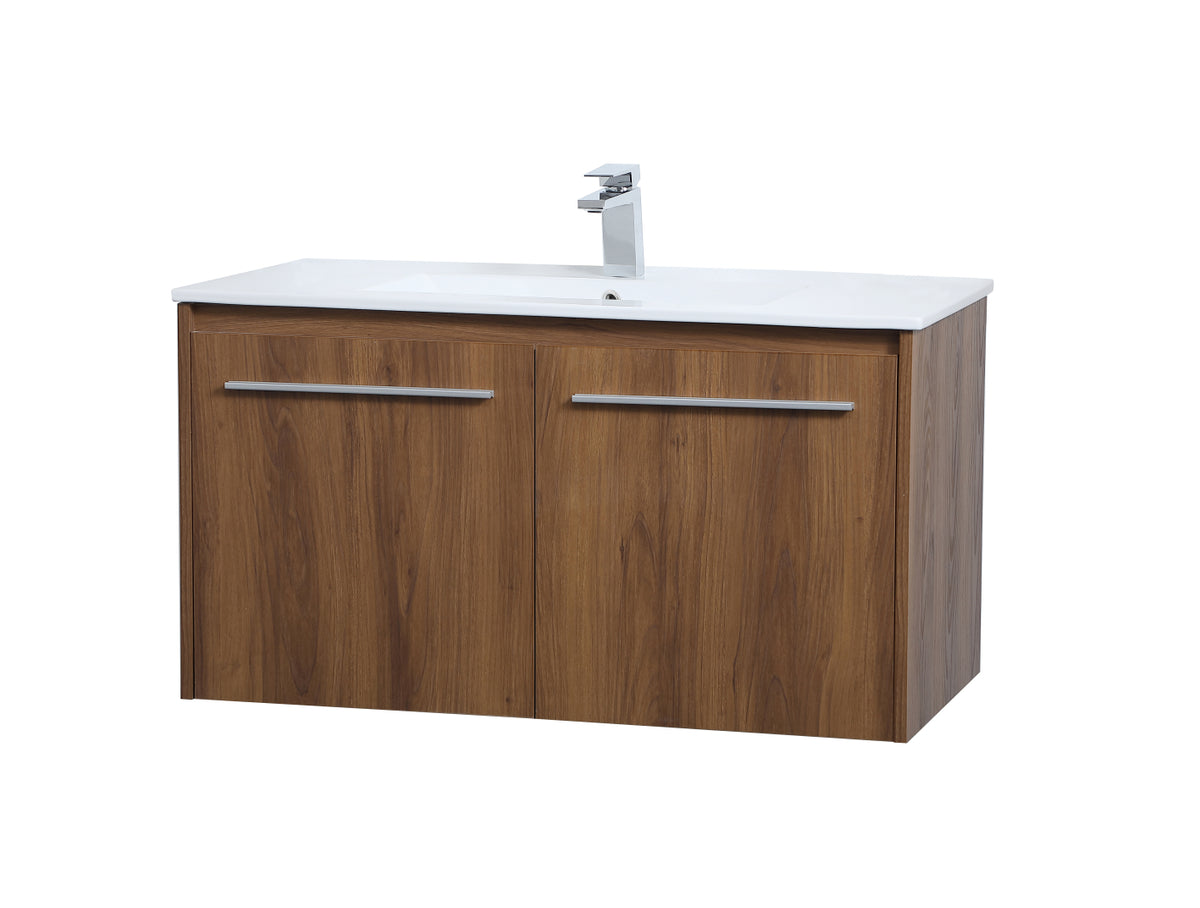 36 inch Single Bathroom Floating Vanity in Walnut Brown