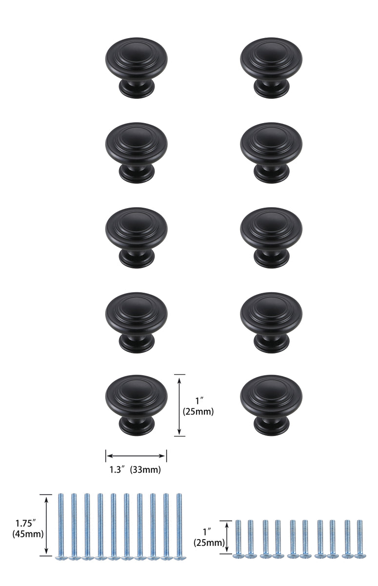 Minu 1.3" Diameter Matte Black Mushroom Knob Multipack (Set of 10)