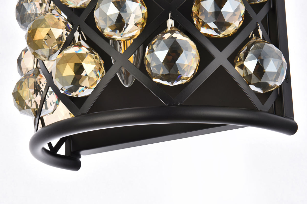 Madison 1 light Matte Black Wall Sconce Golden Teak (Smoky) Royal Cut Crystal