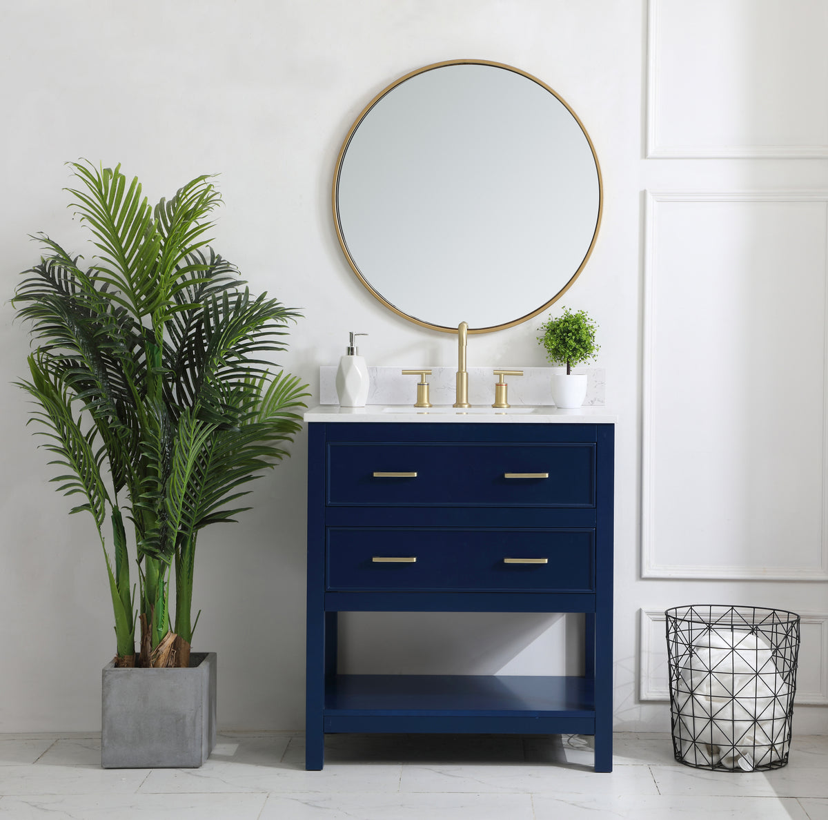 30 inch Single Bathroom Vanity in Blue with Backsplash
