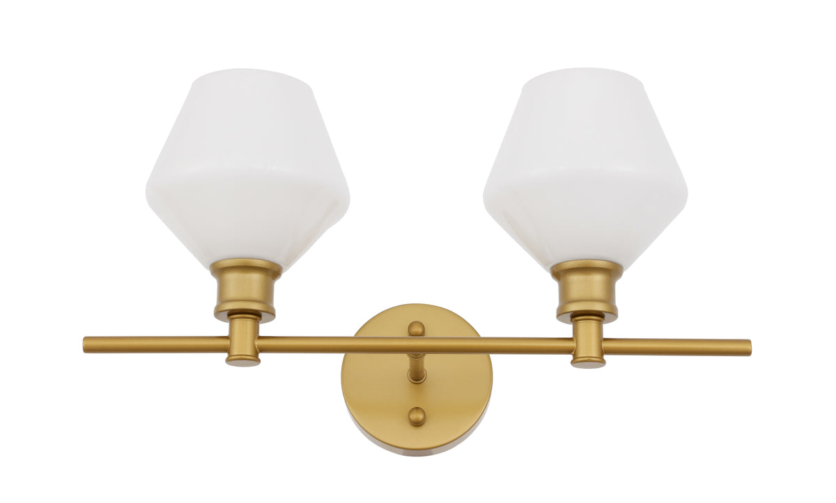 Gene 2 light Brass and Frosted white glass Wall sconce