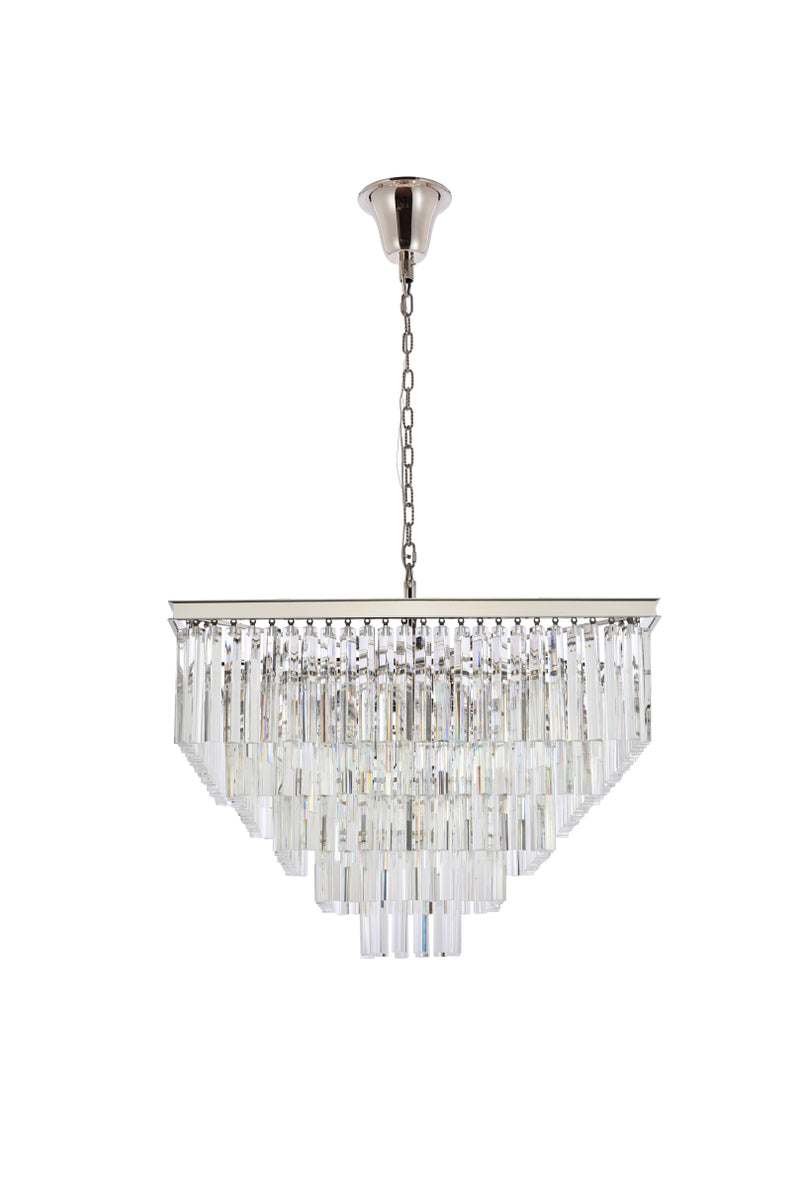 Sydney 34 inch square crystal chandelier in polished nickel