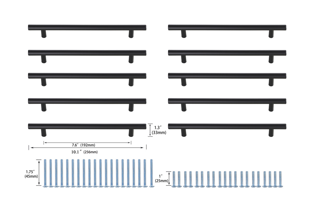 Quinn 7-9/16" Center to Center Matte Black Bar Pull Multipack (set of 10)