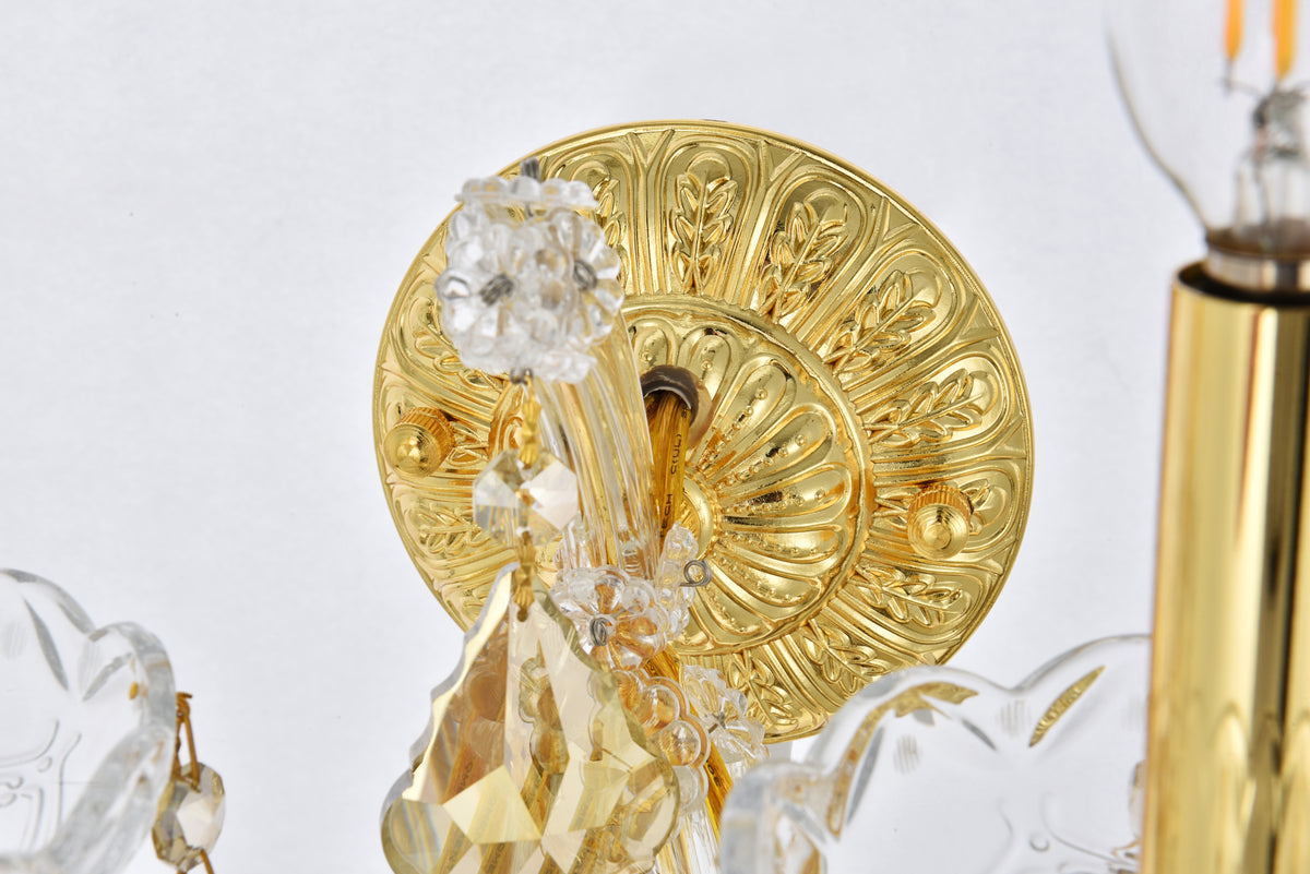 Maria Theresa 2 light Gold Wall Sconce Golden Teak (Smoky) Royal Cut Crystal