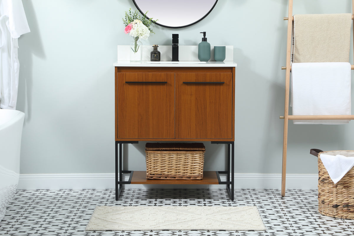 30 inch Single bathroom vanity in teak with backsplash