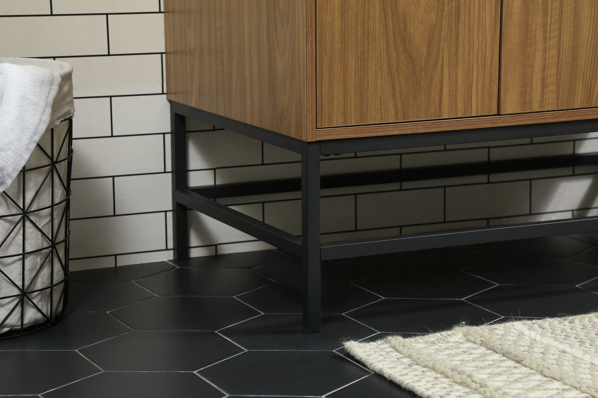 36 inch Single bathroom vanity in walnut brown with backsplash