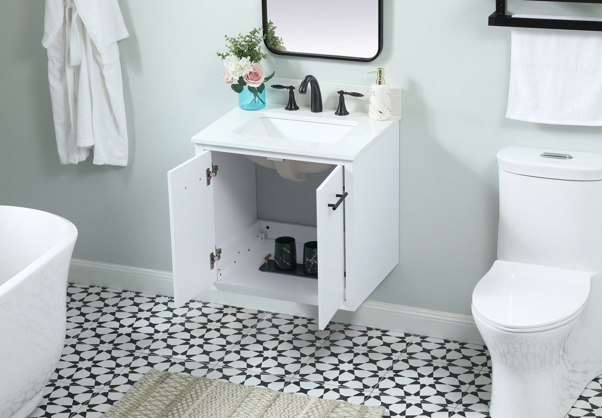 24 inch Single bathroom vanity in white with backsplash