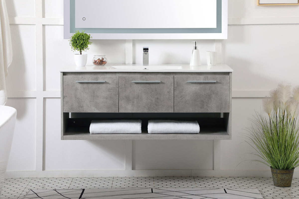 48 inch Single Bathroom Floating Vanity in Concrete Grey