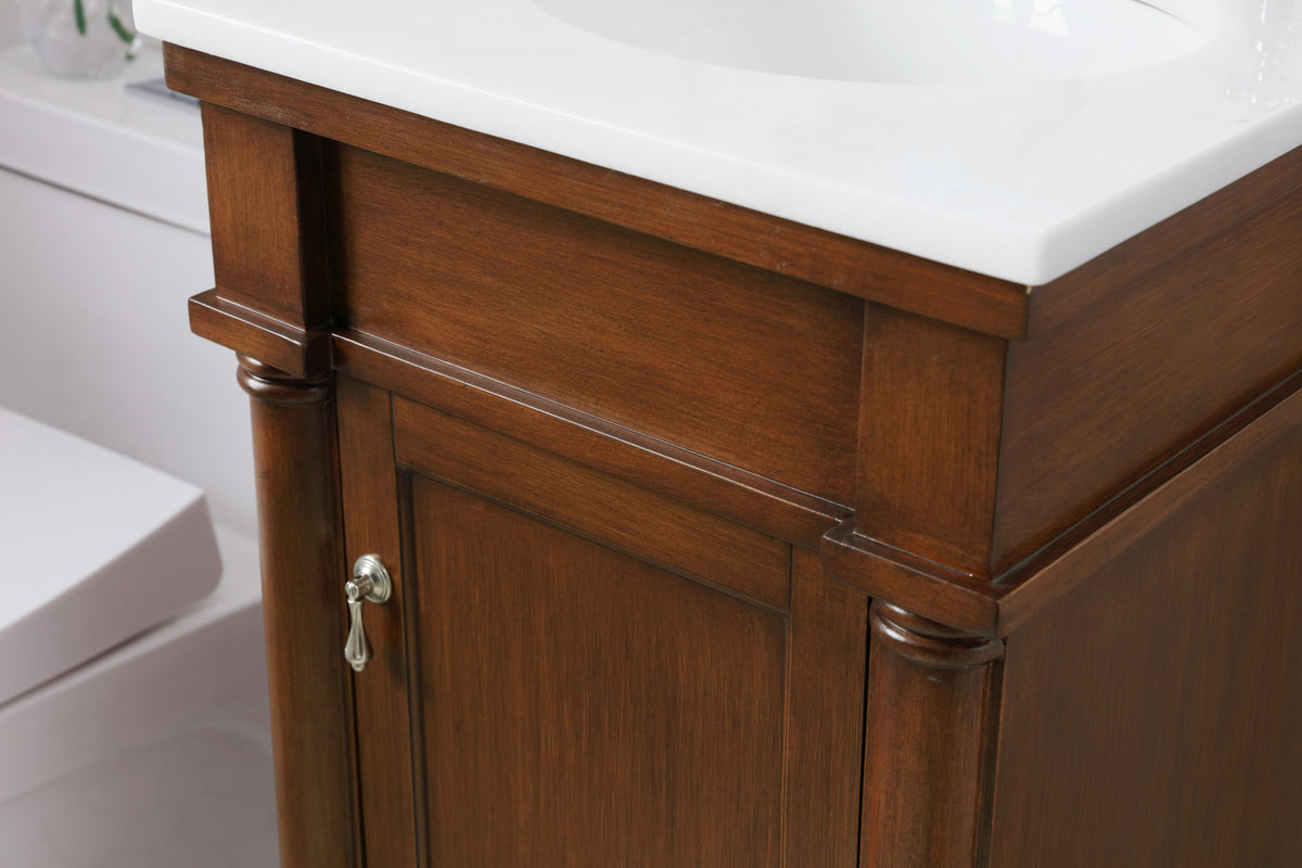 18 inch Single Bathroom vanity in walnut with ivory white engineered marble