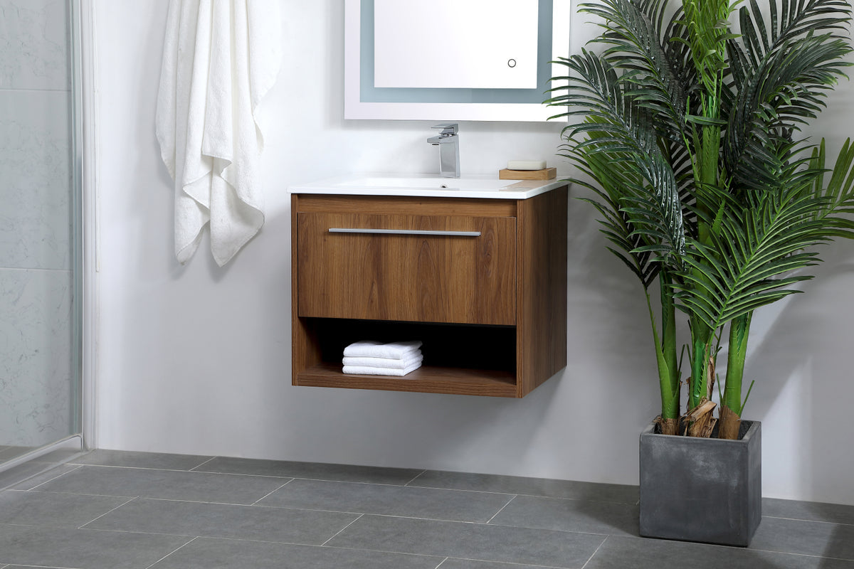 24 inch Single Bathroom Floating Vanity in Walnut Brown