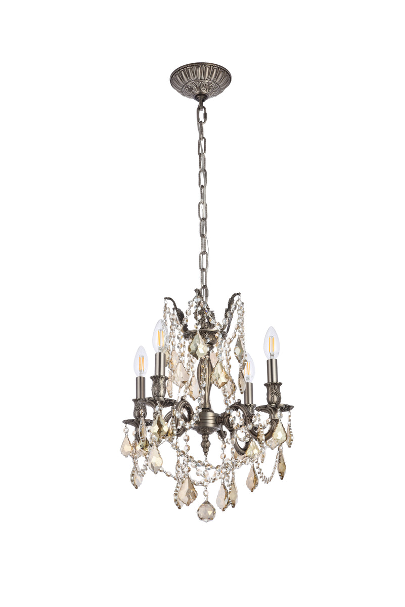 Rosalia 4 light Pewter Pendant Golden Teak (Smoky) Royal Cut Crystal