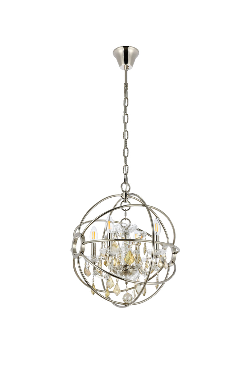 Geneva 4 light polished nickel Pendant Golden Teak (Smoky) Royal Cut crystal