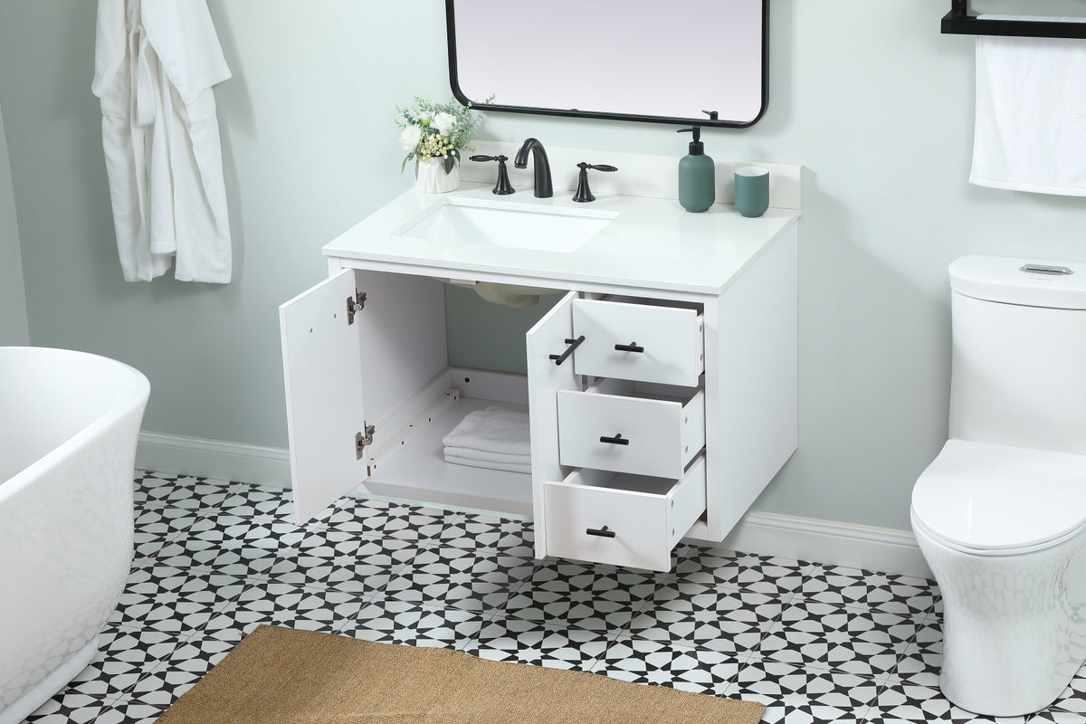 36 inch Single bathroom vanity in white with backsplash