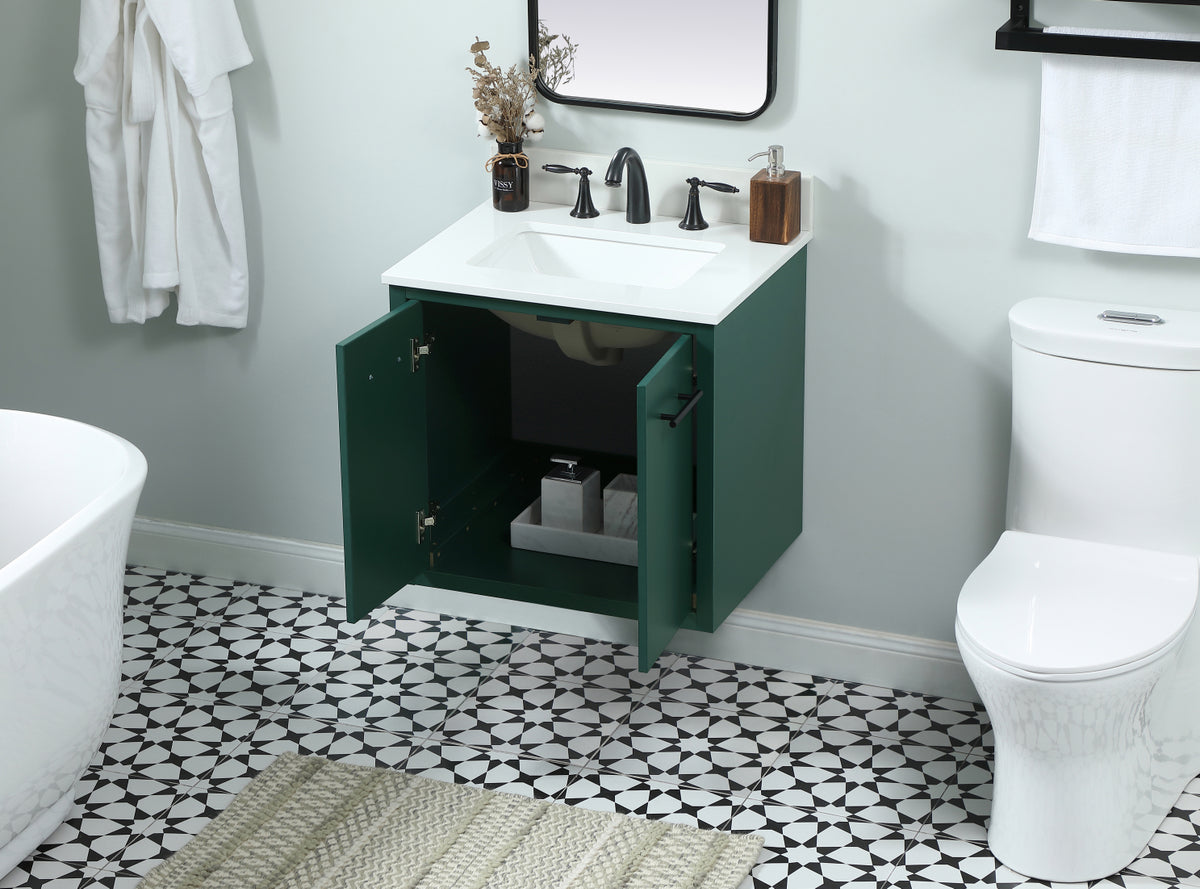 24 inch Single bathroom vanity in green with backsplash