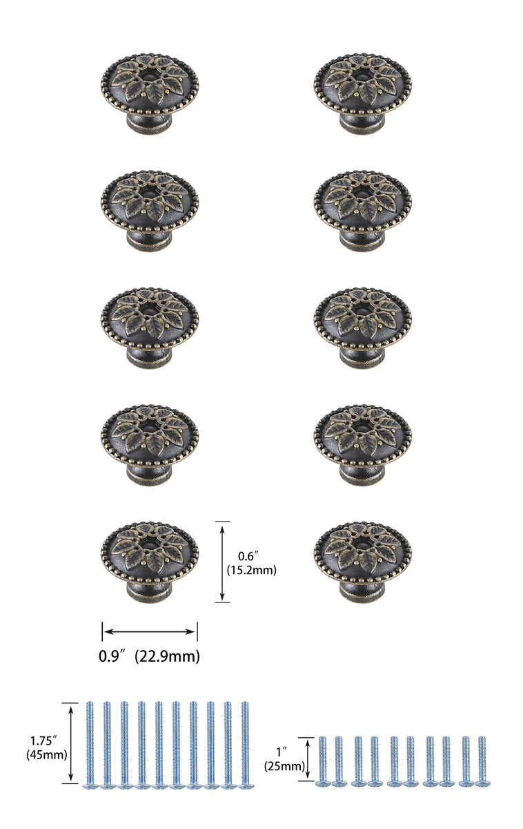 Corio 0.9" Diameter Antique Bronze Mushroom Knob Multipack (Set of 10)