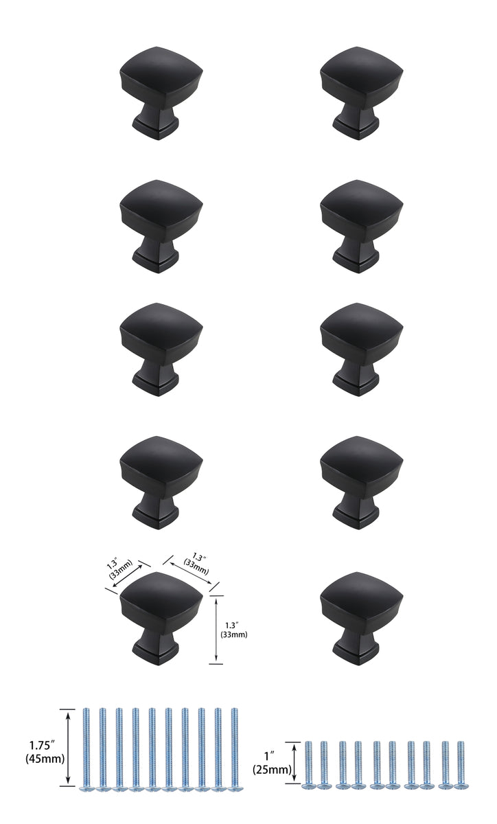 Irvin 1.3" Matte Black Square Knob Multipack (Set of 10)
