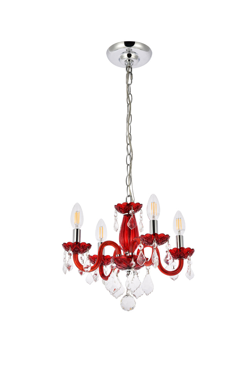 Rococo 4 light Red Pendant Bordeaux (Red) Royal Cut Crystal