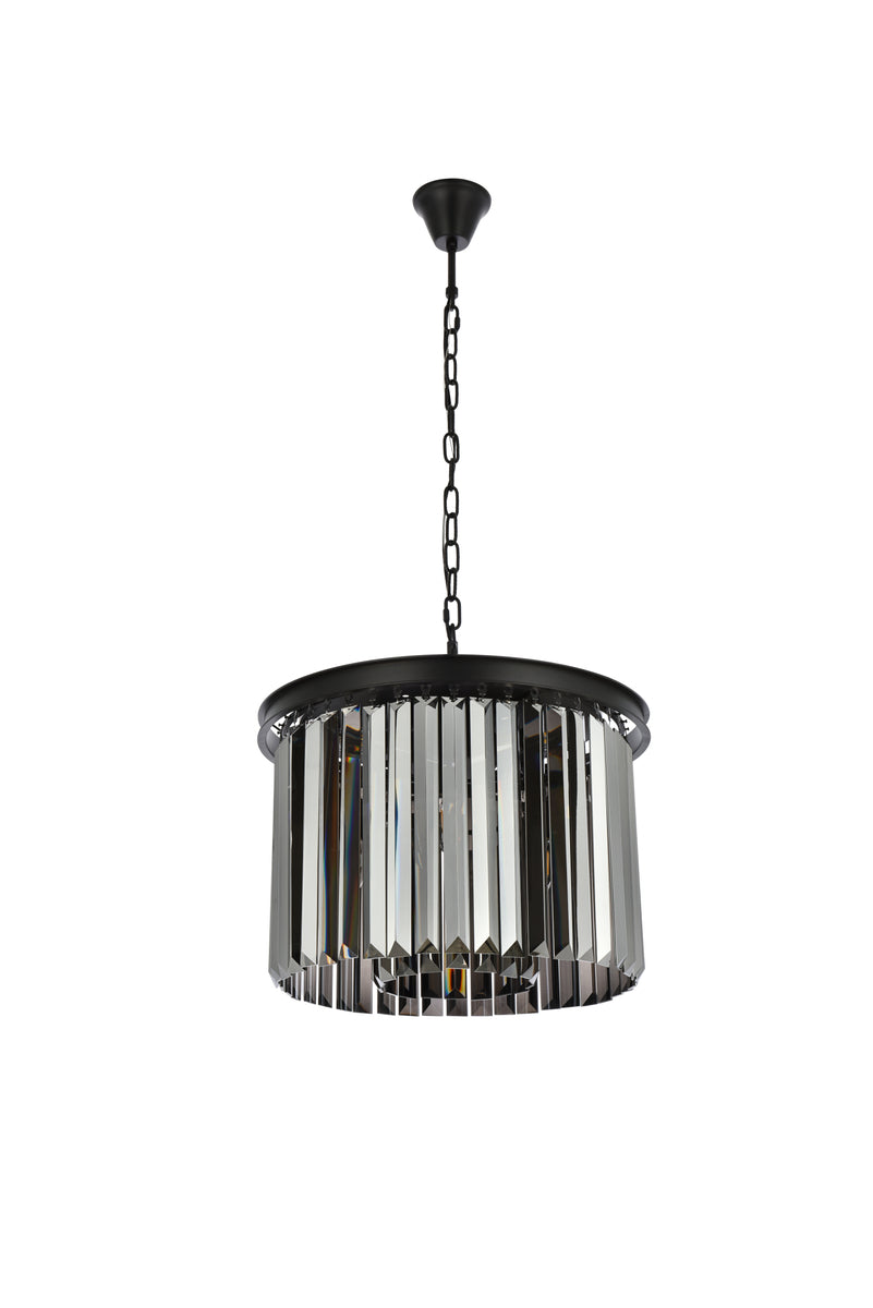 Sydney 6 light Matte Black Pendant Silver Shade (Grey) Royal Cut Crystal