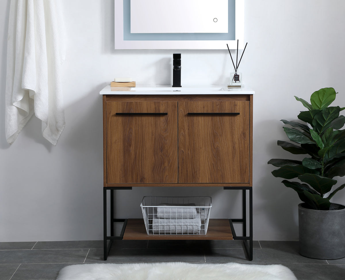 30 inch Single Bathroom Vanity in Walnut Brown