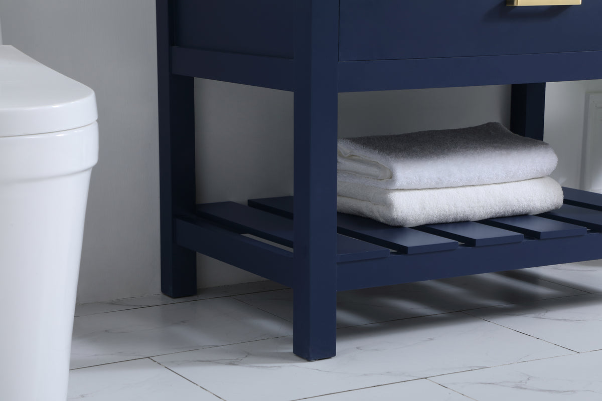 36 inch Single bathroom vanity in blue with backsplash