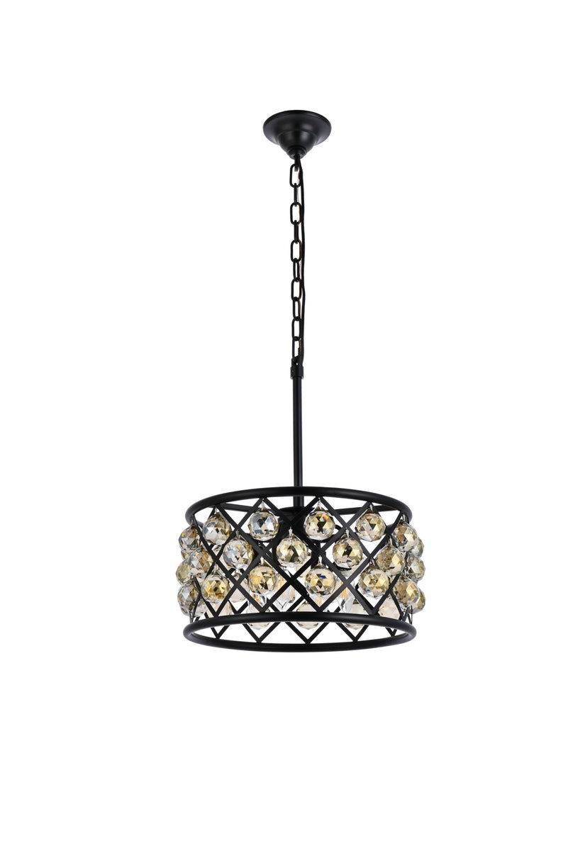 Madison 4 light Matte Black Pendant Golden Teak (Smoky) Royal Cut Crystal