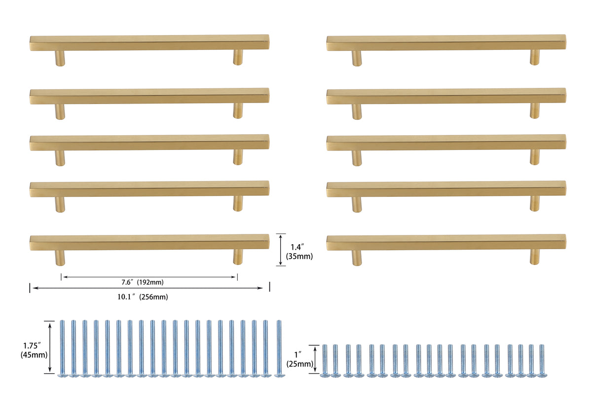 Dior 7-9/16" Center to Center Brass Bar Pull Multipack (set of 10)