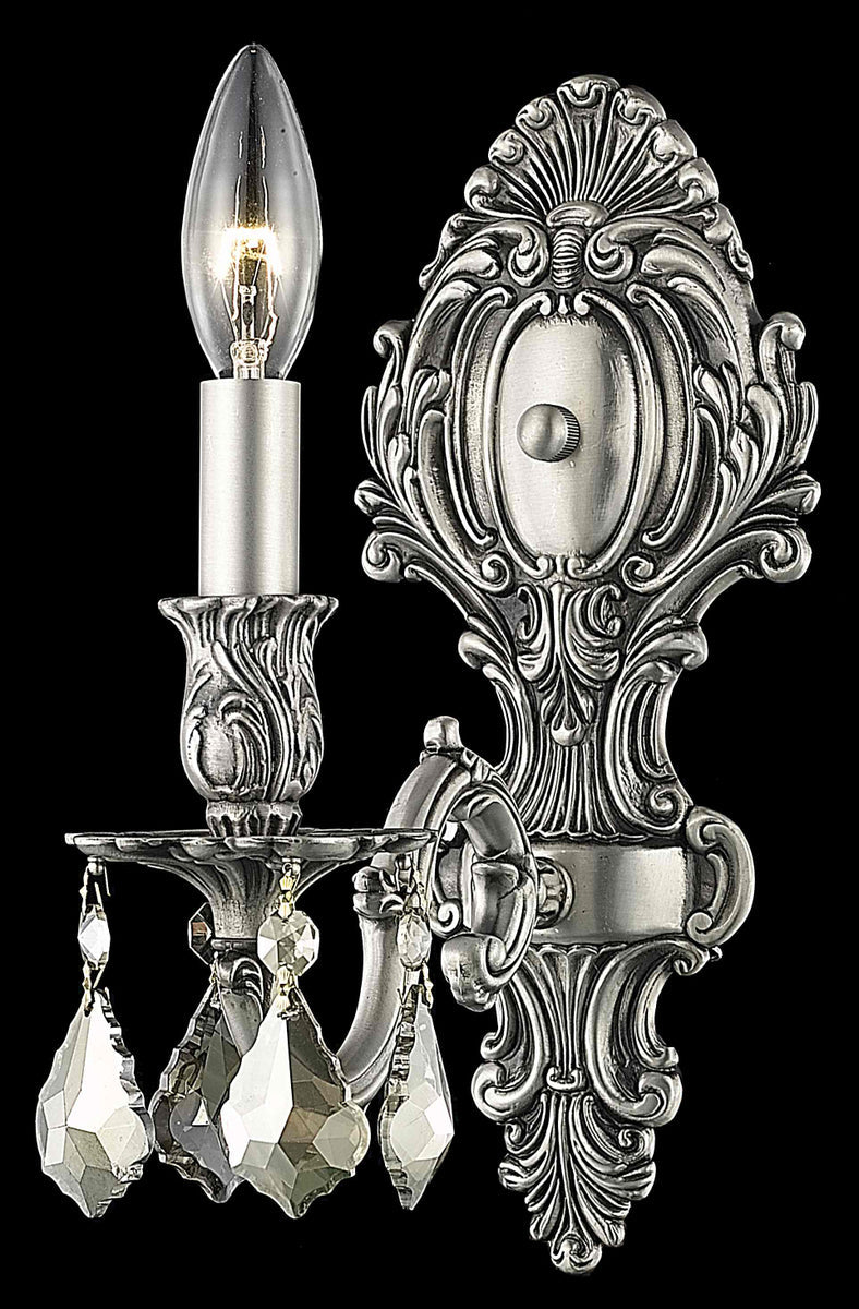 Monarch 1 light Pewter Wall Sconce Golden Teak (Smoky) Royal Cut Crystal