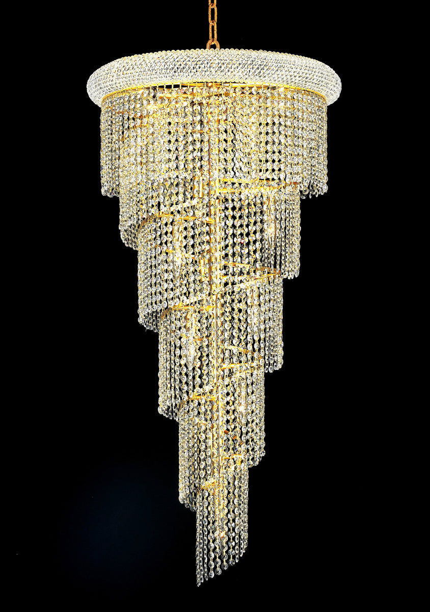 Spiral 18 light Gold Chandelier Clear Royal Cut Crystal