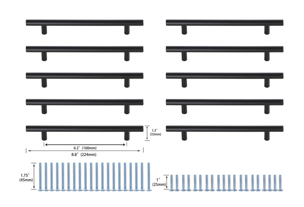 Quinn 6-5/16" Center to Center Matte Black Bar Pull Multipack (set of 10)