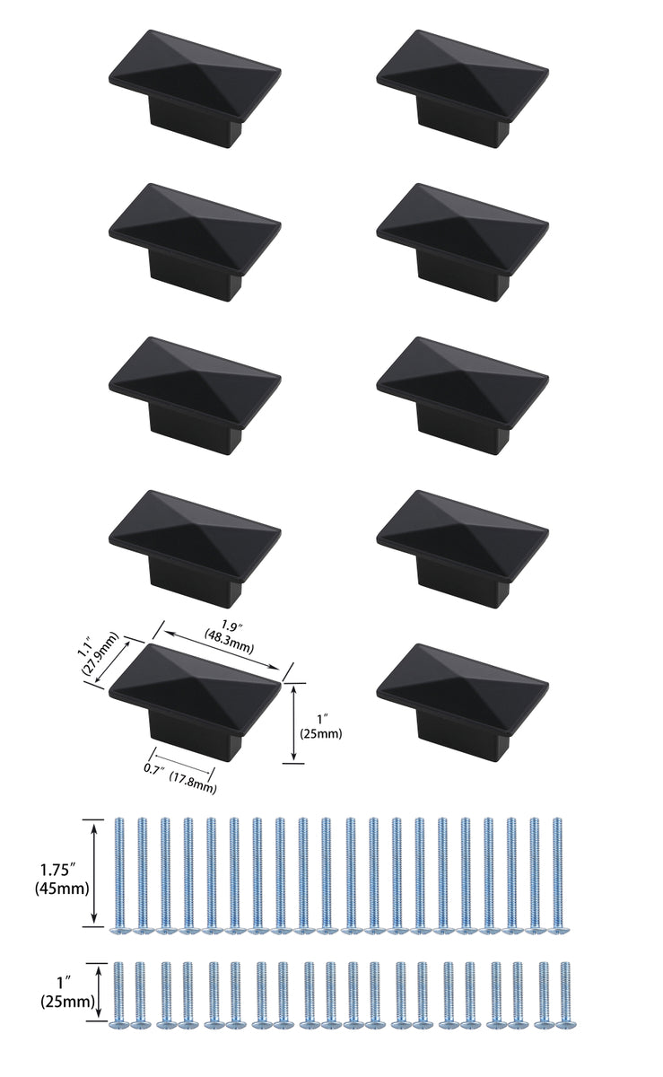 Perry 2" Matte Black Rectangle Knob Multipack (Set of 10)