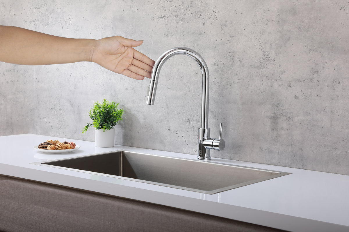Luca Single Handle Pull Down Sprayer Kitchen Faucet with touch sensor in Chrome