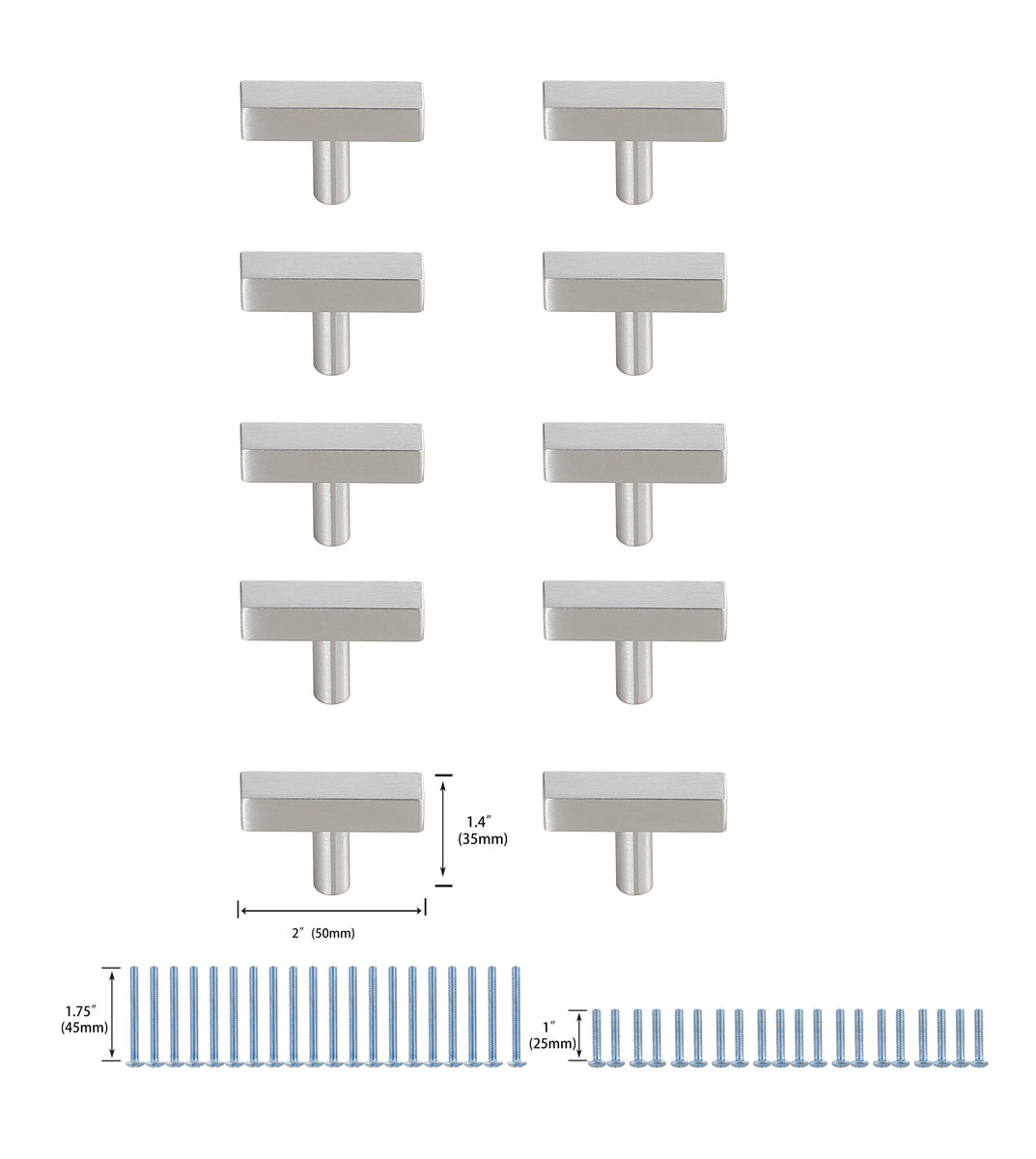 Dior Brushed Nickel T Bar Pull Multipack (set of 10)