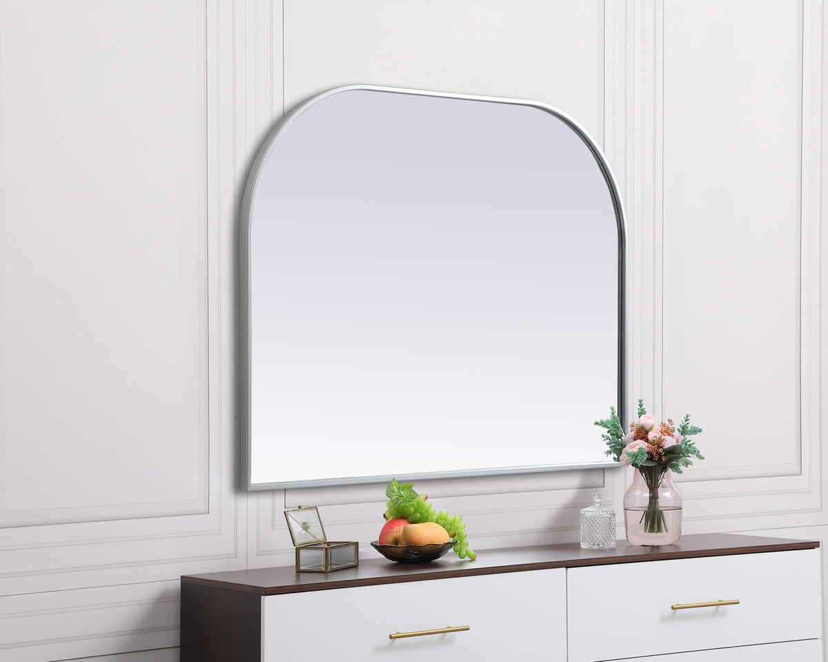 Metal Frame Arch Mirror 40x30 Inch in Silver