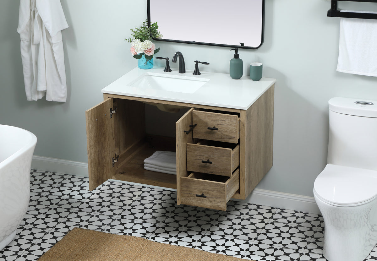 36 inch Single bathroom vanity in natural oak