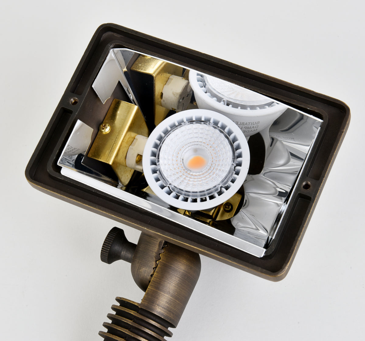 Cast Brass FLOOD LIGHT W2.75in D5.25in H8in ANTIQUE BRASS MR11/ MR16 dual socket