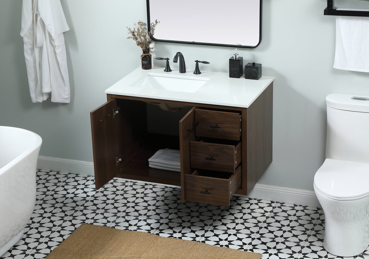 36 inch Single bathroom vanity in walnut