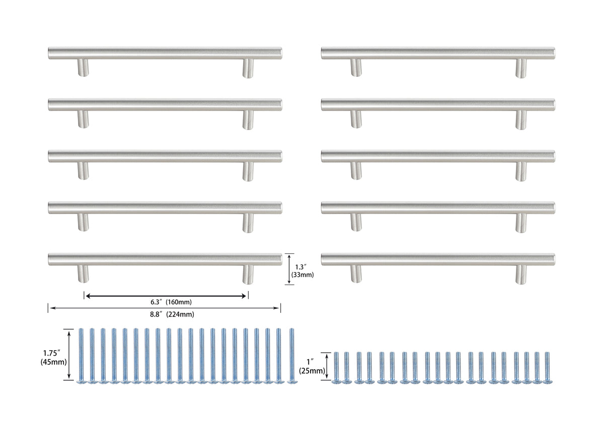Quinn 6-5/16" Center to Center Brushed Nickel Bar Pull Multipack (set of 10)