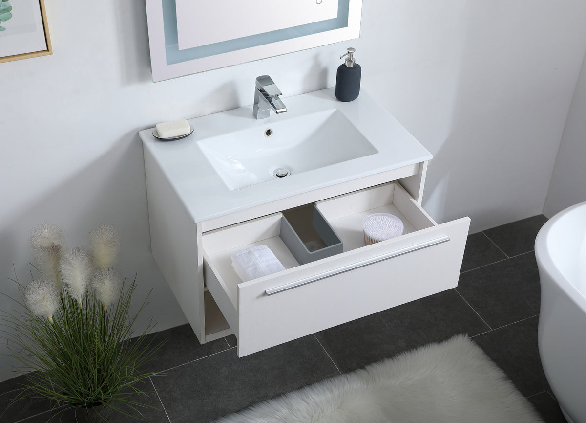30 inch Single Bathroom Floating Vanity in White
