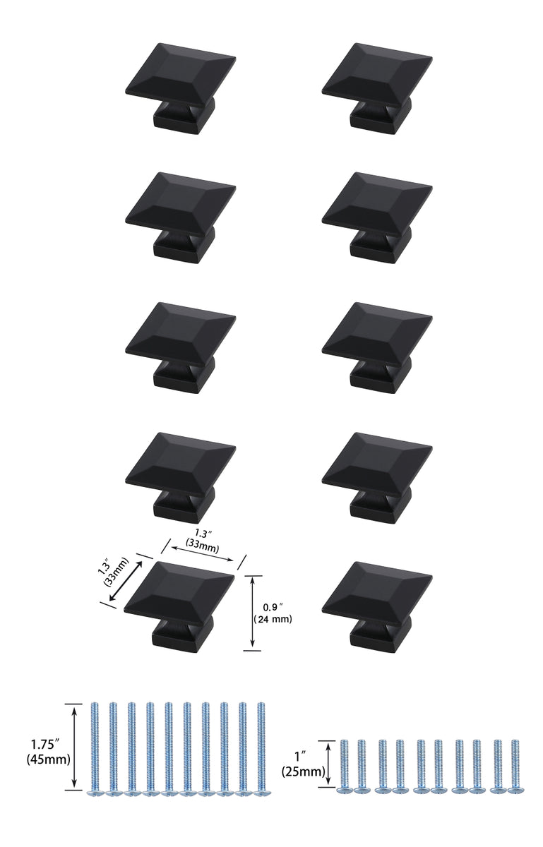 Cecil 1.3" Matte Black Square Knob Multipack (Set of 10)