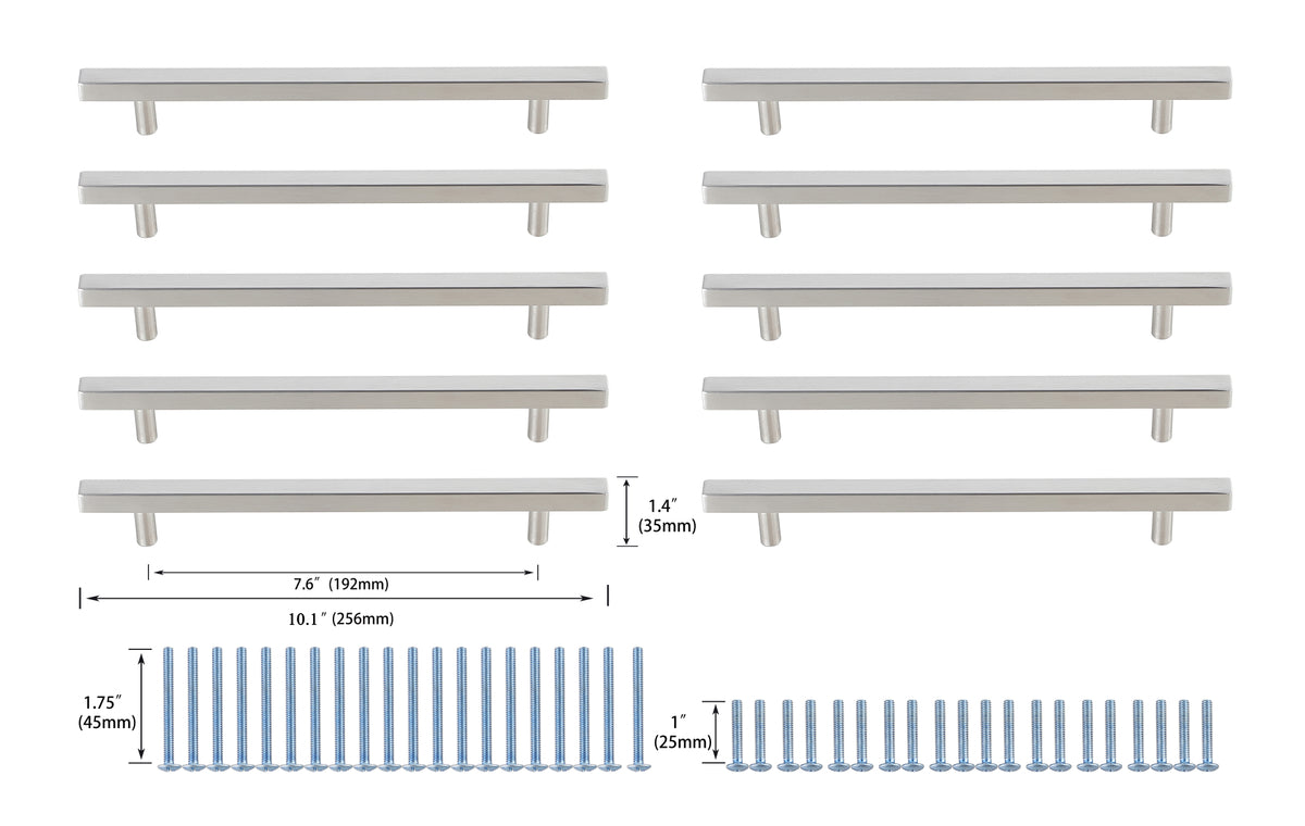 Dior 7-9/16" Center to Center Brushed Nickel Bar Pull Multipack (set of 10)