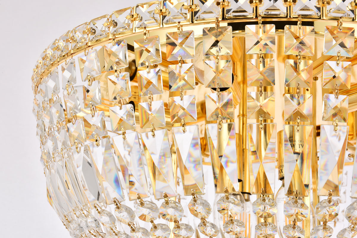 Tranquil 10 light Gold Flush Mount Clear Royal Cut Crystal