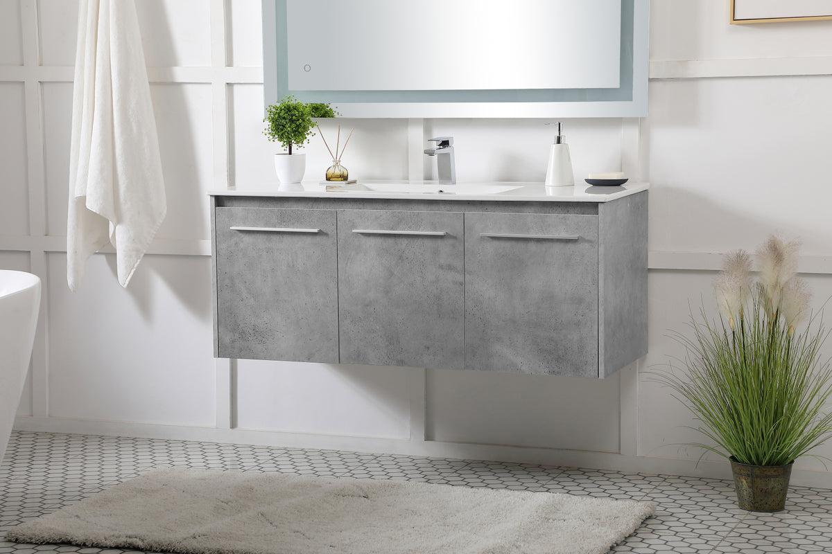 48 inch Single Bathroom Floating Vanity in Concrete Grey