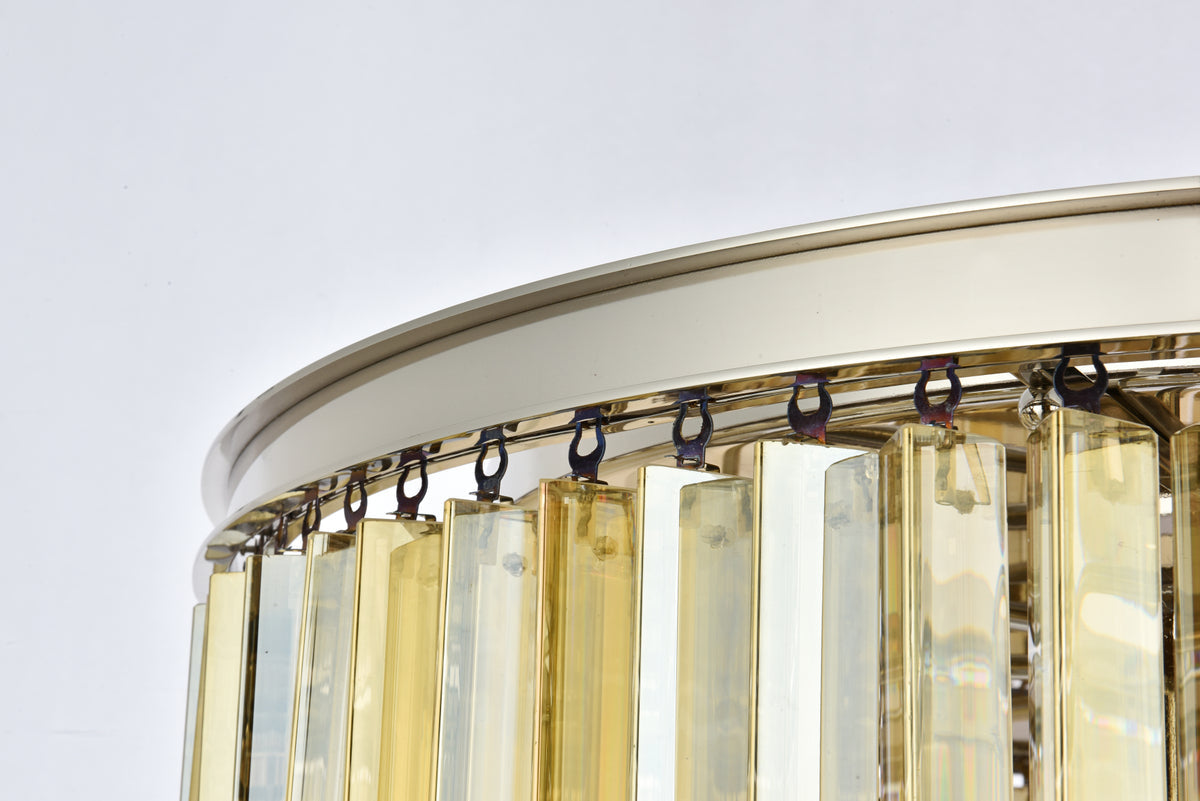 Sydney 8 light polished nickel Flush Mount Golden Teak (Smoky) Royal Cut Crystal
