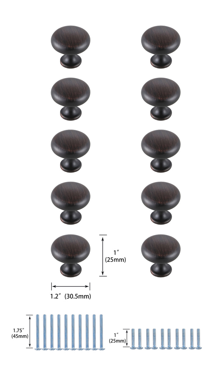 Cadon 1.2" Diameter Oil-rubbed Bronze Mushroom Knob Multipack (Set of 10)