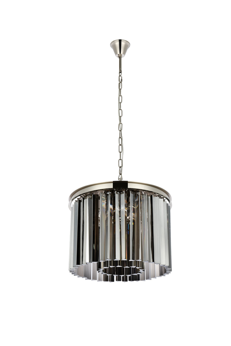 Sydney 6 light polished nickel Pendant Silver Shade (Grey) Royal Cut Crystal