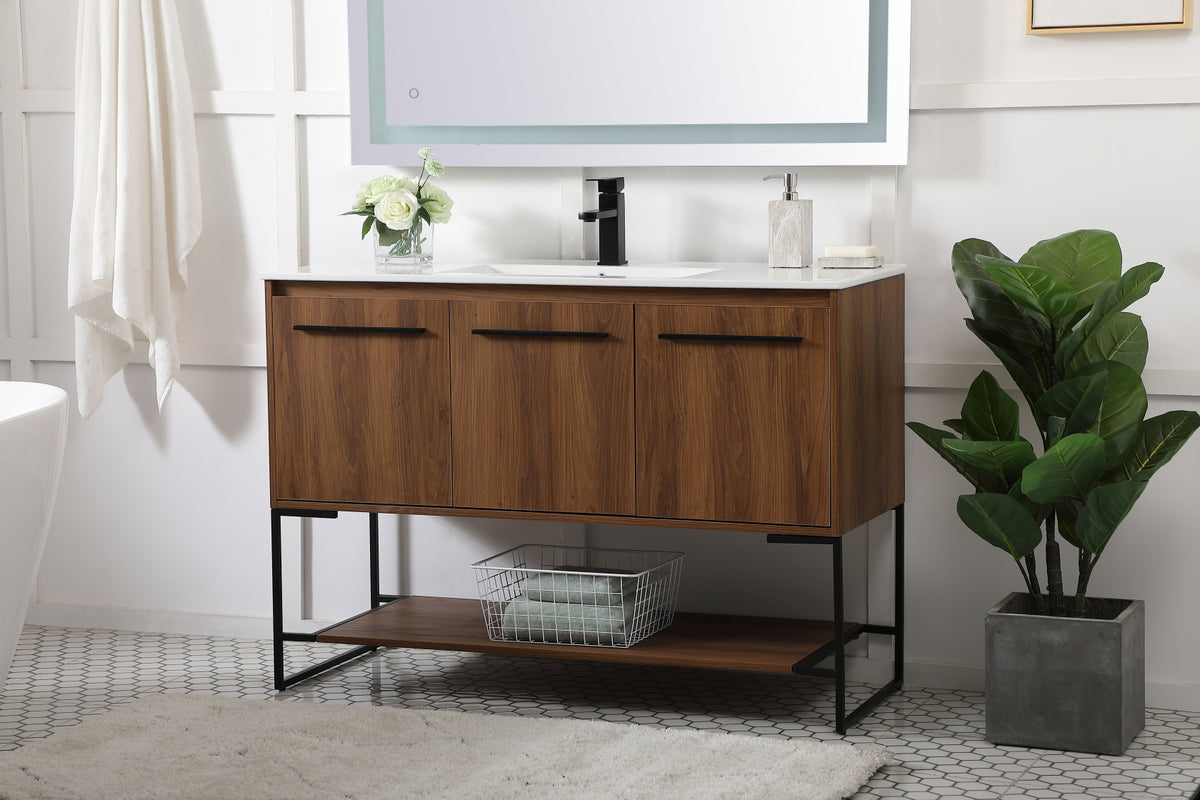 48 inch Single Bathroom Vanity in Walnut Brown