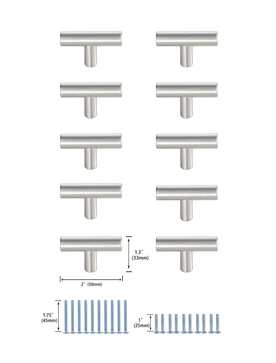 Quinn Brushed Nickel T Pull Multipack (set of 10)