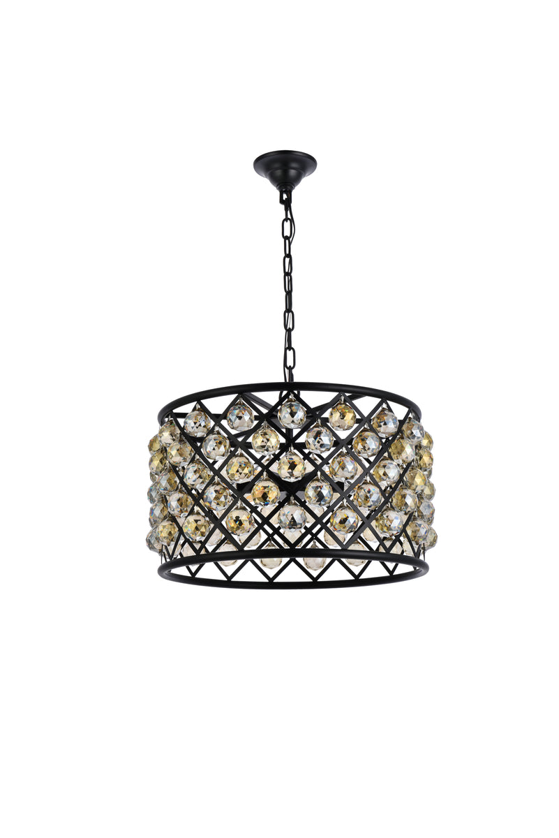 Madison 6 light Matte Black Pendant Golden Teak (Smoky) Royal Cut Crystal